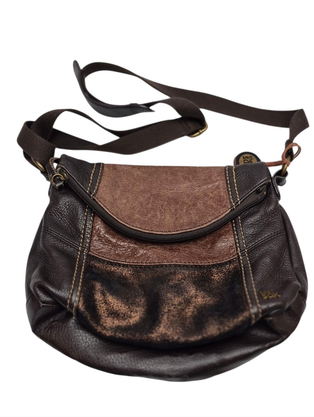 The Sak Deena Leather Crossbody Hobo Bag Foldover Multi Texture Shimmer